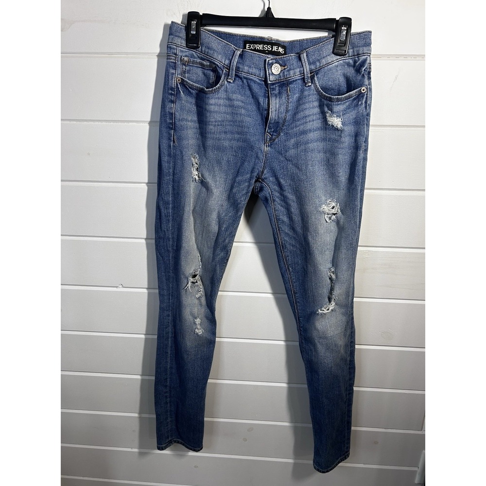 Express Ankle Legging Mid Rise Jeans Womens Size 6 Medium Wash Distressed Denim